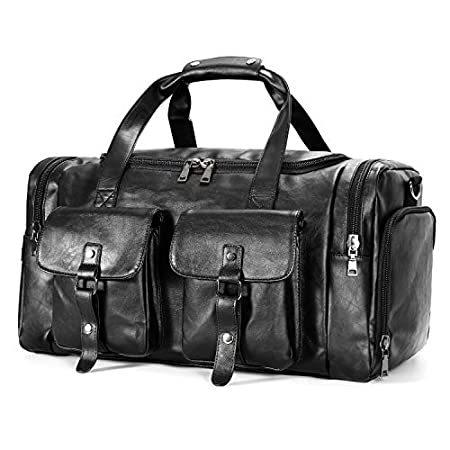 【厳選輸入品】Zeroway PUレザー トラベルダッフルバッグ シューズポーチ2付き, ブラック_1,好評販売中 スーツケース、旅行バッグ