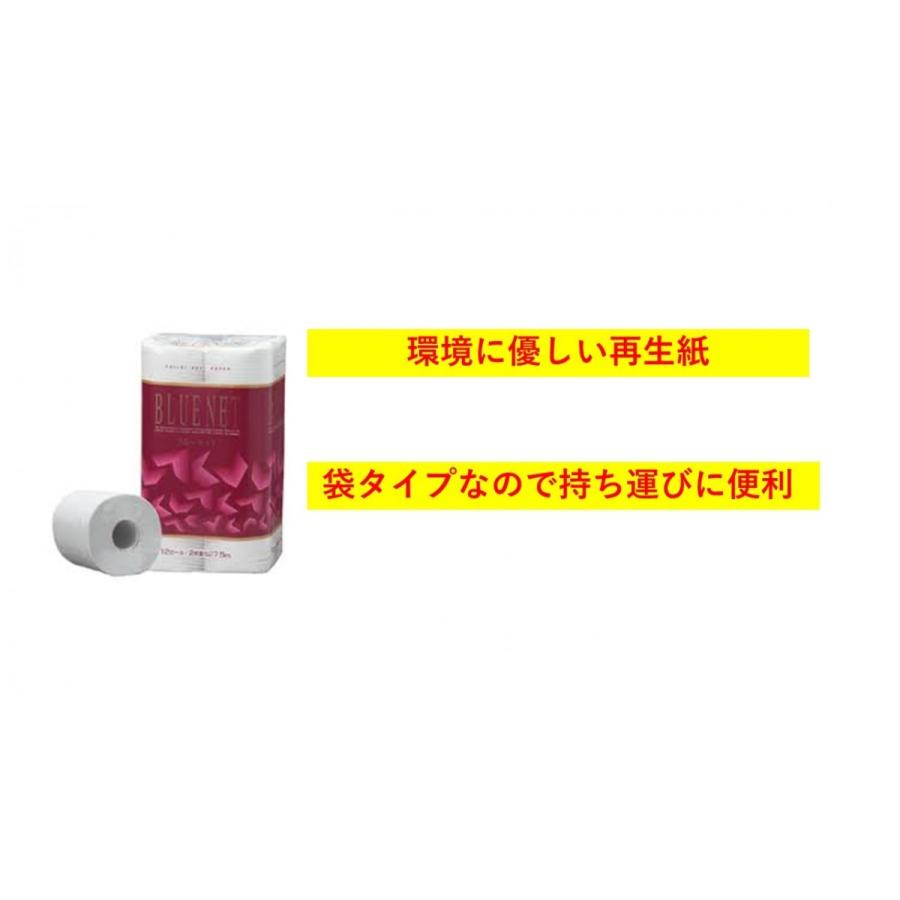 トイレットペーパー　２７．５ｍ　ブルーネット２７．５ダブル　1袋１２R　８袋　計９６ロール　再生紙１００％ |  | 01