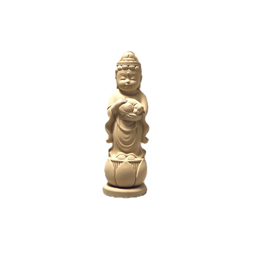 観音さま 仏像 ペット 犬 供養 ミニ骨壺入 木製 柘植 : 浜田商店 仏壇