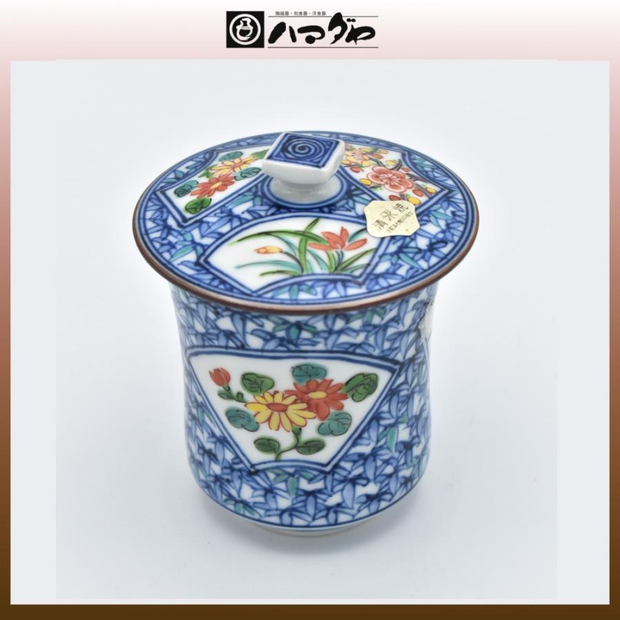 清水焼 湯呑 笹赤絵古紋蓋付湯呑 木九鼎大呂 item no.1f232 茶器-キッチン、日用品、文具