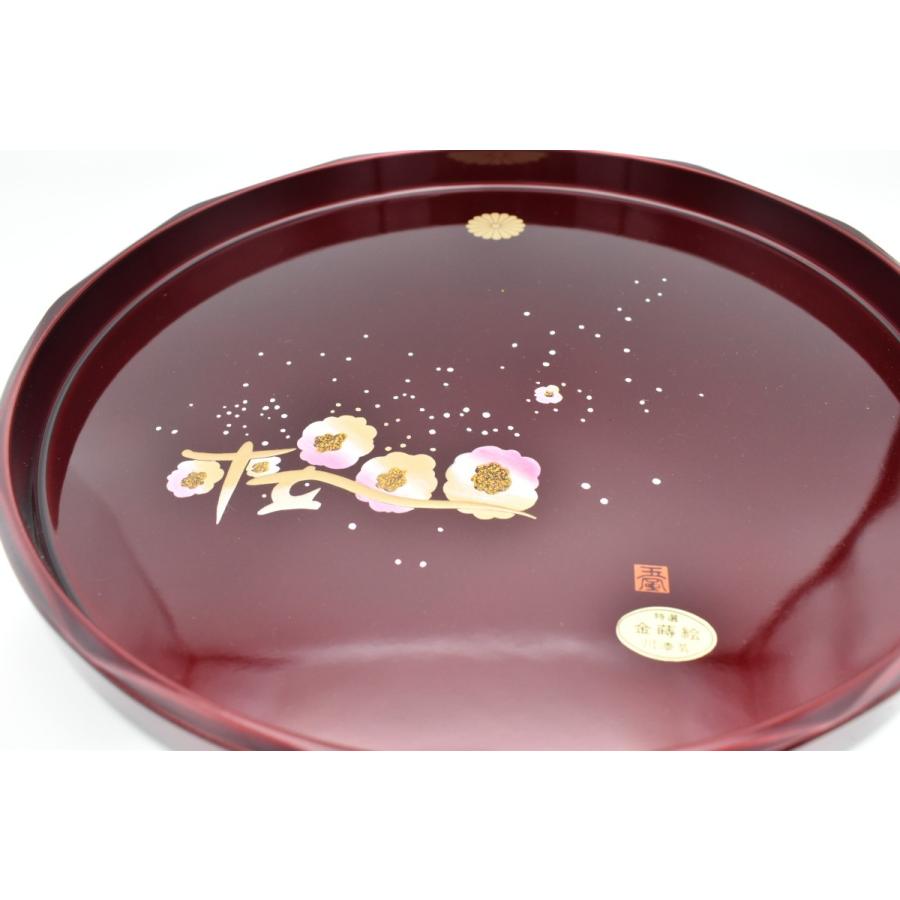 紀州塗 盆 菊紋入り 丸盆玉虫塗桜30ｃｍ item no.1f338 |  | 02