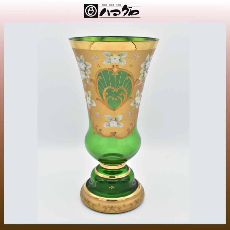 ボヘミア　ハイエナメル花瓶（グリーン） item no.2f427