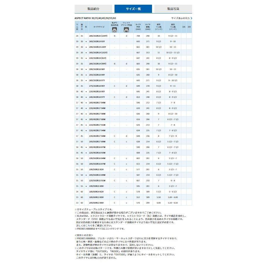 サマータイヤ TOYOTIRESトーヨータイヤPROXES R888RプロクセスR888R 225/45ZR16 93W 2本セット 夏タイヤの画像