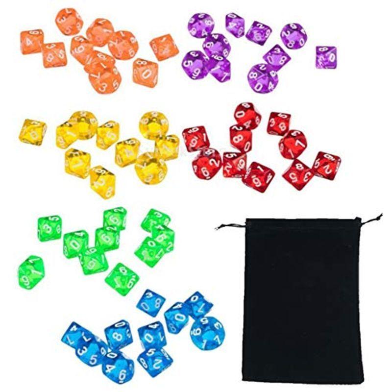 Shttown 10面 ダイス 多面 30個セット Trpgにも最適 サイコロ 18mm 収納袋付き カラフル 6色各5個セット 贈り物