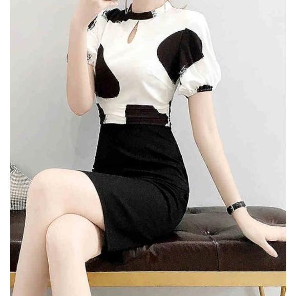 モノトーン 牛柄 ワンピース タイト 大人 かわいい お洒落 レディース きれいめ アニマル Op 0118 Hamar 通販 Yahoo ショッピング