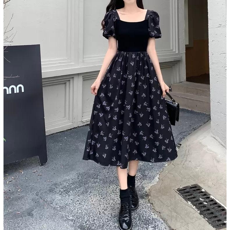 花柄 バブルスリーブ ロング丈 半袖 上品 ワンピース きれいめ シンプル キュート 可愛い お洒落 Op 0238 超爆安