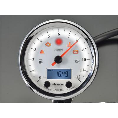 エースウェル　メーター　CA085-552W（ホワイト） CA085シリーズ多機能クラシカルメーター 12000rPm（ホワイトパネル