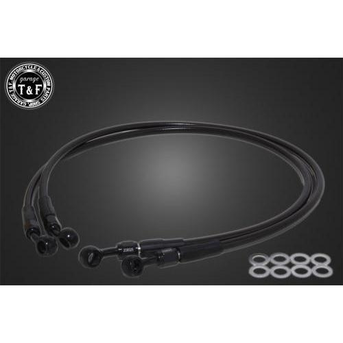 ステンメッシュブレーキホース ブラックコート仕様 全長800mm ガレージT＆F ドラッグスター1100/クラシック