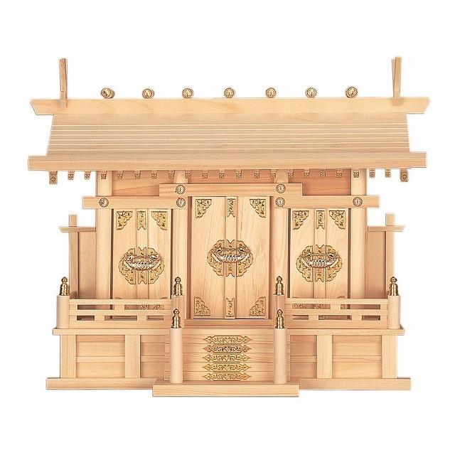 通し屋根三社・小　（ひのき） 横巾53×高さ40cm 【神棚】 ●お仏壇・仏具の浜屋