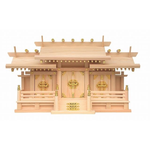 新寸大屋根喰い違い三社・中 （ひのき） 横巾64×高さ36珊 【神棚】 ●お仏壇・仏具の浜屋 神棚-キッチン、日用品、文具