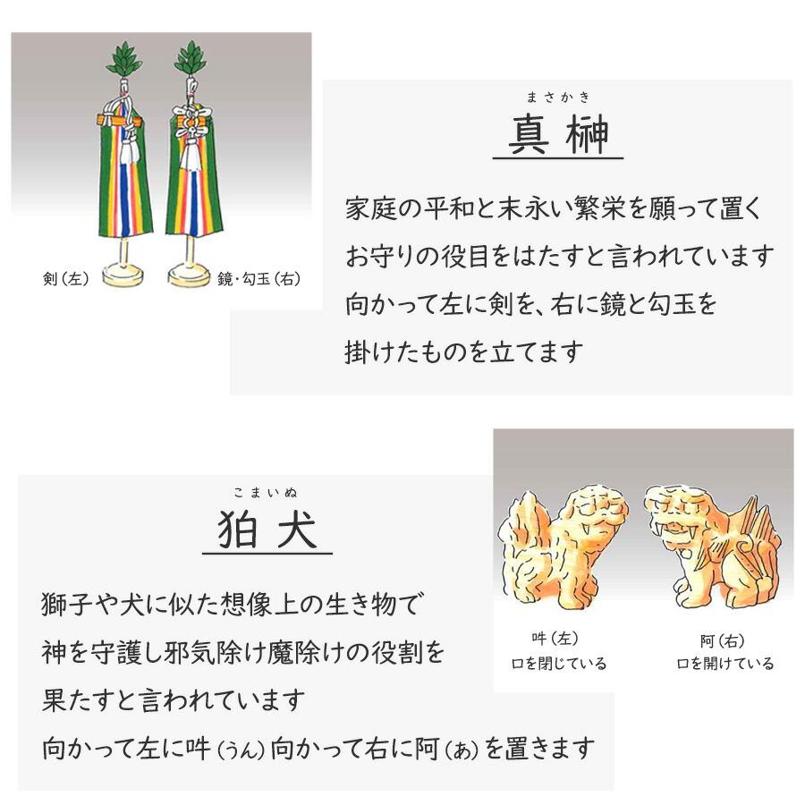 神棚セット コンパクト 屋根違い三社 標準神具セット付属 ヒノキ (幅54cm × 高さ33.5cm) マンション 小型神棚 神具11点セット 神鏡 造花榊2本 神棚 国産 三社_16