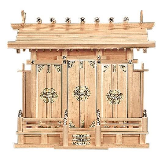 通し大屋根三社・特大 （ひのき） 横巾54×高さ50珊 【神棚】 ●お仏壇・仏具の浜屋 キッチン、日用品、文具-冠婚葬祭、宗教用品-神棚