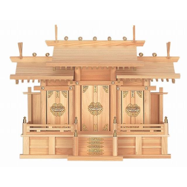 大屋根喰い違い三社・大 （ひのき） 横巾73×高さ54珊 【神棚】 ●お仏壇・仏具の浜屋 神棚-キッチン、日用品、文具-冠婚葬祭、宗教用品