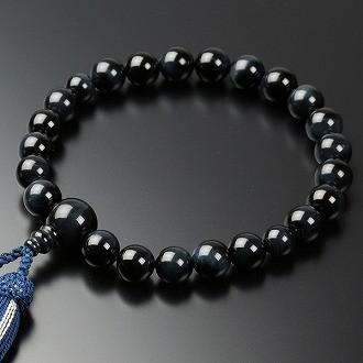 男性用片手京念珠 天然石 青虎目石（ブルータイガーアイ／ホークスアイ  