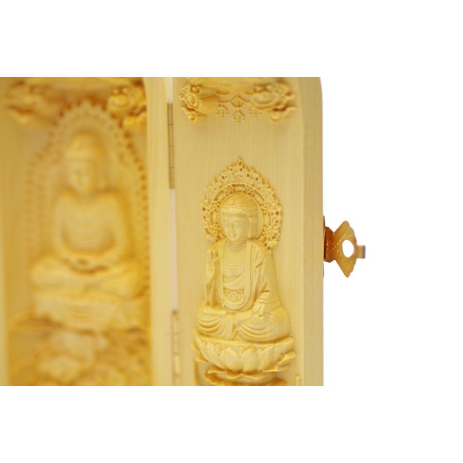 豪華！木彫仏像 三面阿弥陀三尊座像 彫刻 仏教工芸 柘植材 仏像専門店 仏像屋 / 天然ツゲ 黄楊 柘植 木彫り彫刻阿弥陀三