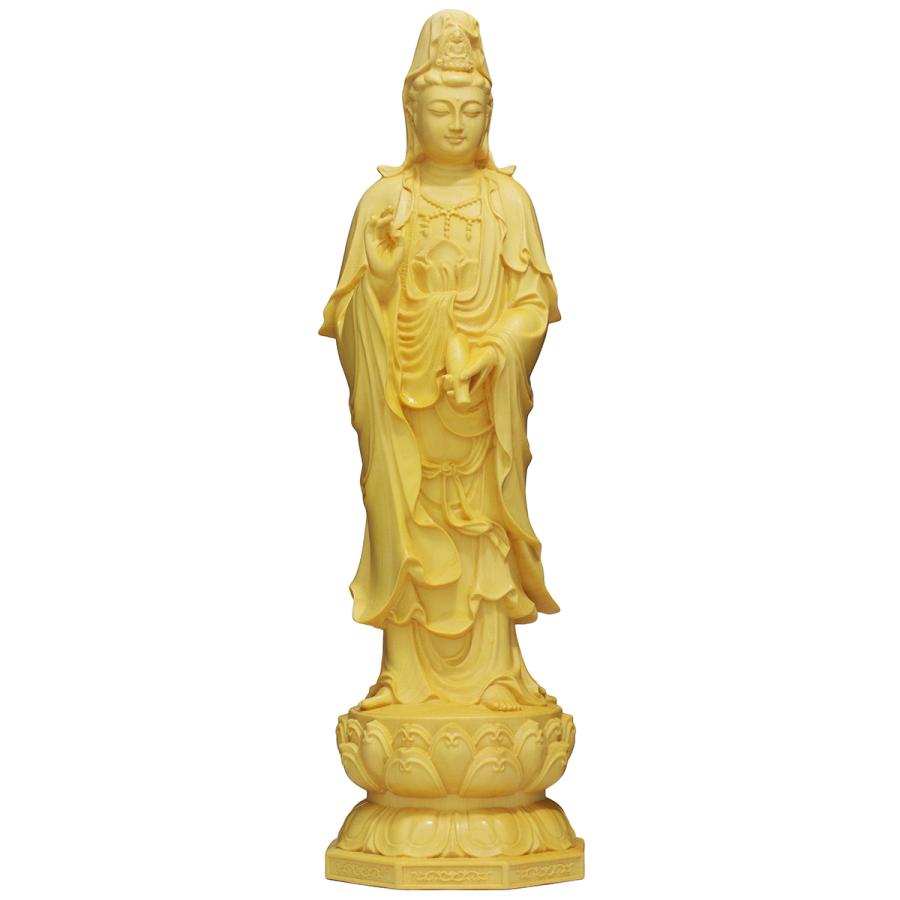 観音菩薩立像 20cm 天然木製(柘植ツゲ) 観音像 木彫仏像 観音菩薩立像 20cm 天然木製(柘植ツゲ) 観音像 木彫仏像