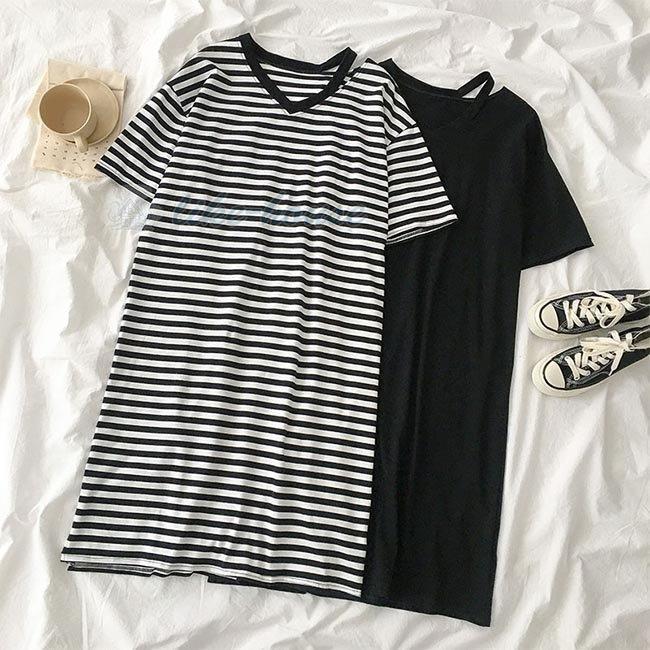 Tシャツワンピ 夏 レディース ワンピース 半袖 Tシャツワンピース ボーダー柄 ゆったり Vネック ロングtシャツ 半袖ワンピース サマーワンピース Like Nvtx Hana Akari 2号店 通販 Yahoo ショッピング