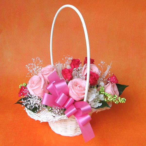 真っ白い花かご プリザーブドアレンジ 御芽出度・寄りあい プリザーブドフラワー-花束、アレンジメント-花、ガーデニング