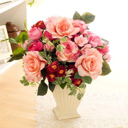 花 フラワーアレンジメント エレガント ローズ 造花 アートフラワー 光触媒 ギフト プレゼント お祝い 誕生日 贈り物