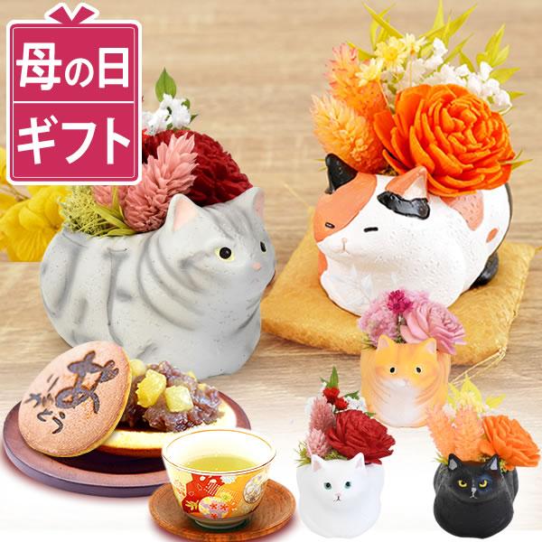 母の日 猫 ギフト プリザーブドフラワー 花 バラ 花とスイーツ 猫好き