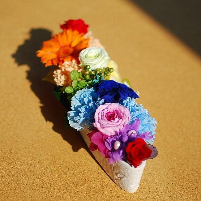 プリザーブドフラワー 虹色アレンジ RainbowDrops お祝いに