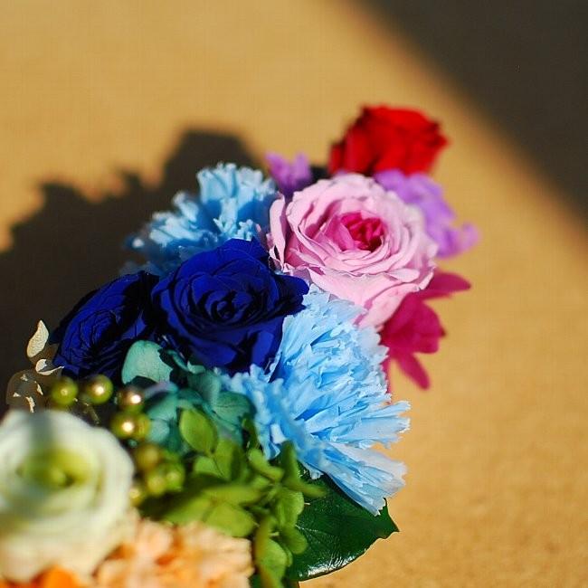 プリザーブドフラワー 虹色アレンジ RainbowDrops お祝いに