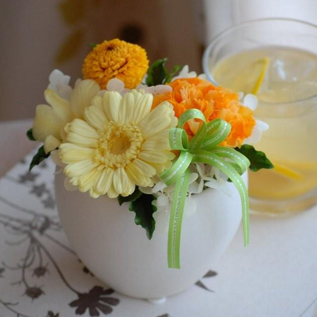 プリザーブドフラワー ガーベラアレンジ Sweet ピンク 黄色 白/ケース