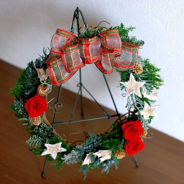 クリスマスリース20cm/プリザーブドフラワーとフランスリボンの