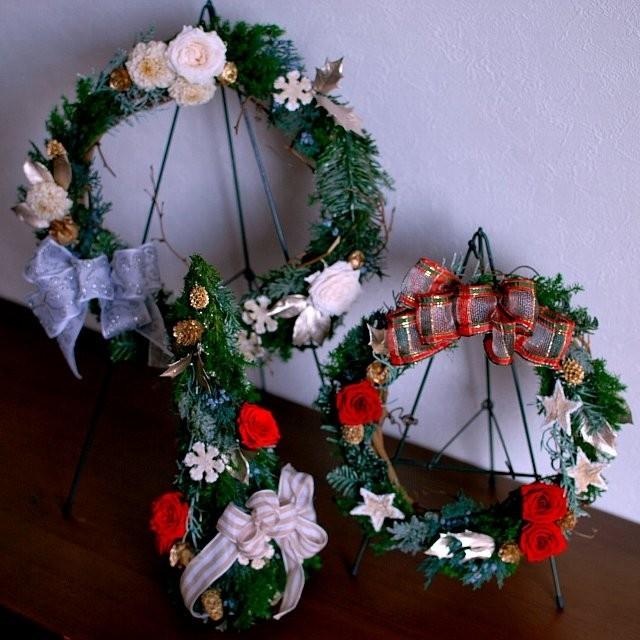 クリスマスリース20cm/プリザーブドフラワーとフランスリボンの