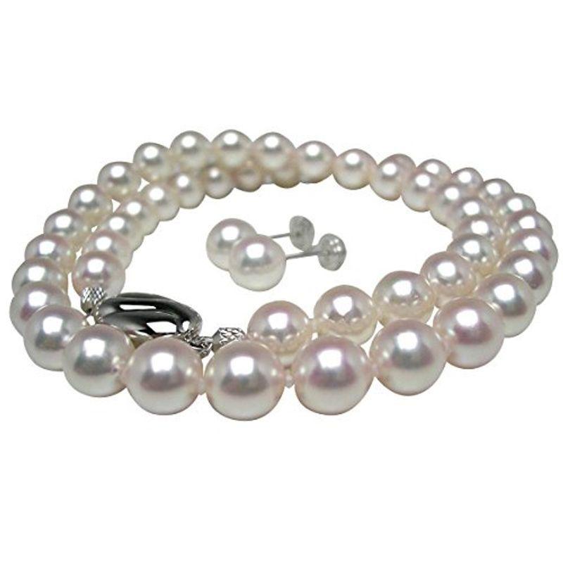 Isowa Pearl（伊勢志摩の真珠専門店 イソワパール） アコヤ真珠 ネックレス ピアス セット 7.5-8.0mm ホワイトピンク シ