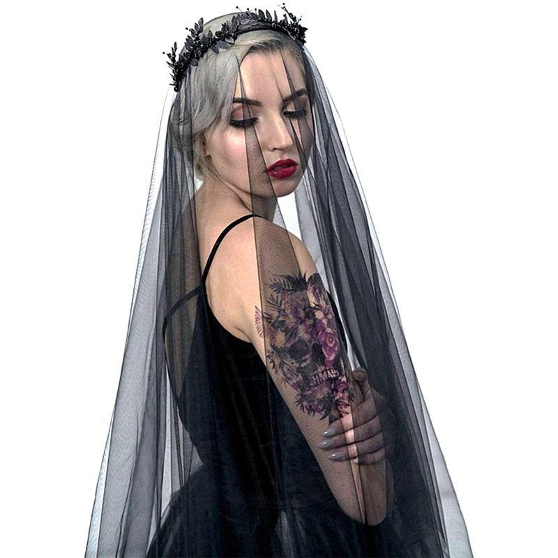 ウエディングベール 超ロング 黒 花嫁ベール 5M ブラック ブライダルベール 髪飾り 長いベール ヘッドドレス アクセサリー 結婚式 二次