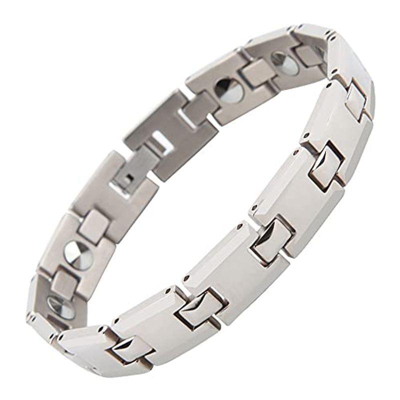 12粒 純度99.99％ ゲルマニウムブレスレット 静電気除去 純チタン メンズ ブレスレット シルバー ジュエリー (19.0)
