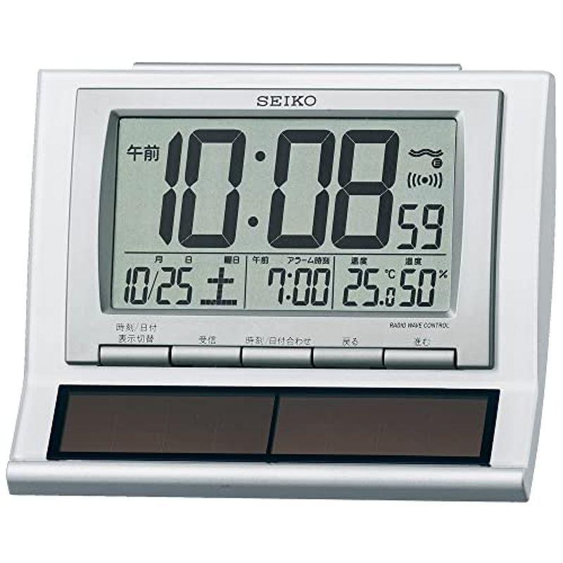 セイコー クロック 目覚まし時計 ハイブリッドソーラー 電波 デジタル カレンダー 温度 湿度 表示 白 パール SQ751W SEIKO