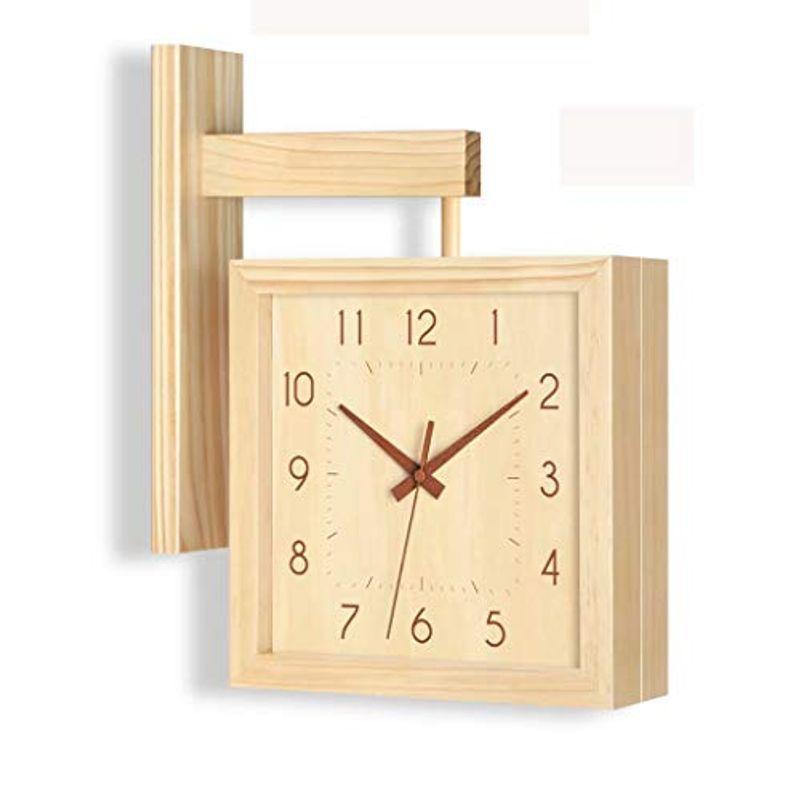 クロック 木製掛け時計 デザイン 時計 壁掛け時計 おしゃれ 掛け時計 壁掛け時計 木製掛け時計 両面創意クロック 無垢 無垢 木製指針 静音 四角い 部 連続秒針 天然木 Hana 木製時計