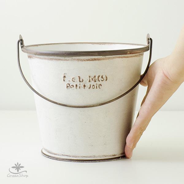 レア！アンティーク ブリキ製 ブルー バケツ（高さ27cm）02 /シャビー レア！アンティーク ブリキ製 ブルー バケツ（高さ27cm）02