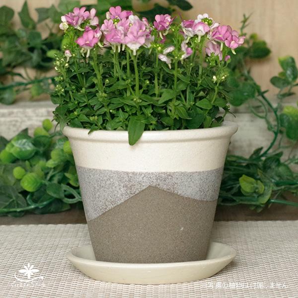 信楽焼 オキナポット カームブラウン 約4号 受け皿付 プラスガーデン おしゃれ 植木鉢 陶器製 | 