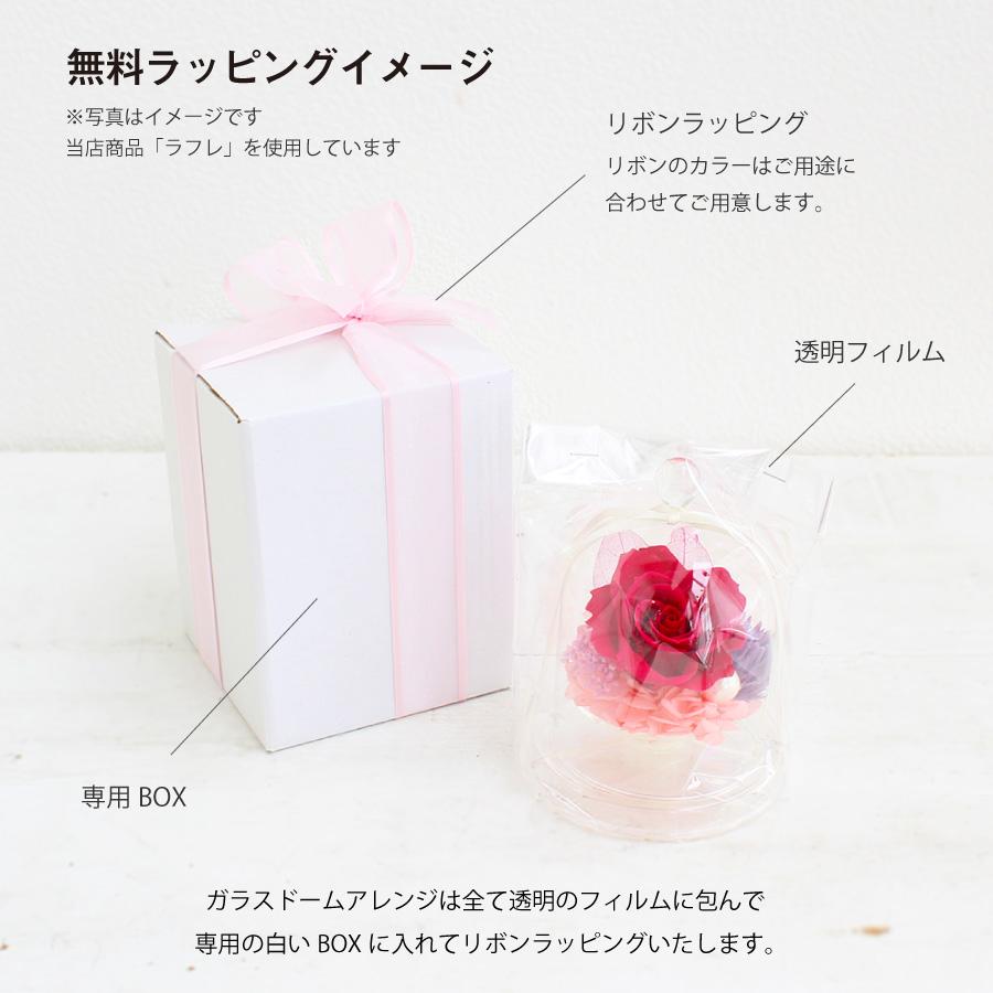 プリザーブドフラワーガラスドームハート リボンボックスケース付き