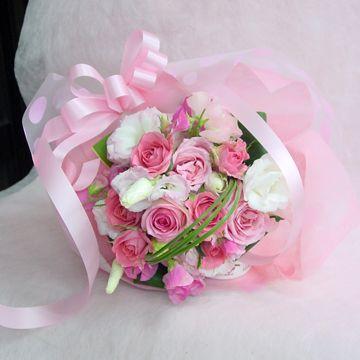 ピンクのブライダルブーケ風　短めの花束　フラワーギフト　結婚式　二次会｜hana-mizuki｜03