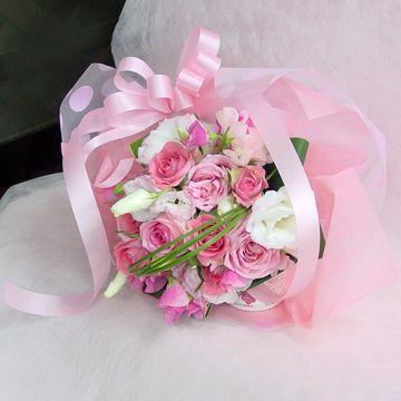 ピンクのブライダルブーケ風　短めの花束　フラワーギフト　結婚式　二次会｜hana-mizuki｜06
