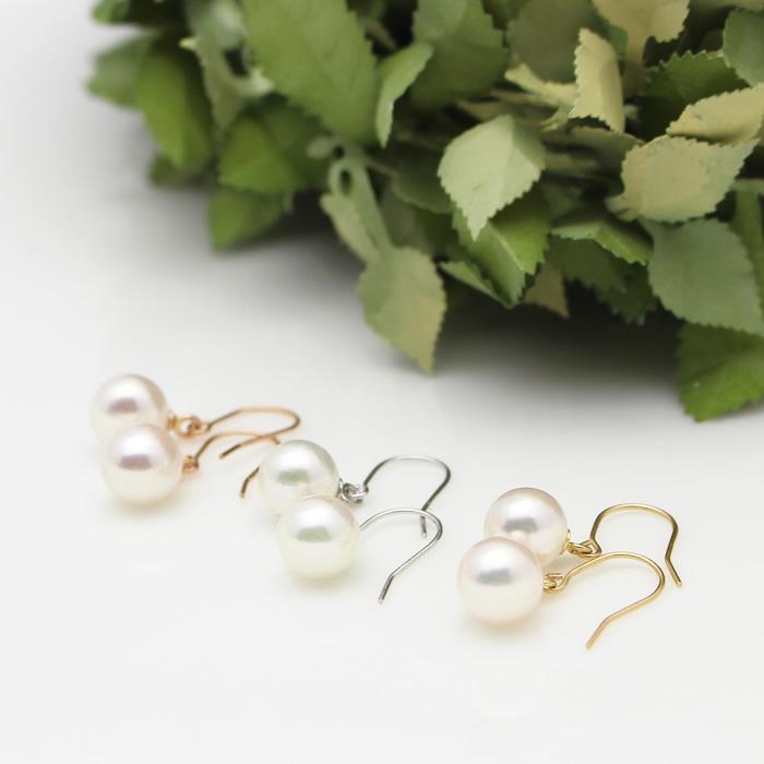 パール ピアス アコヤ 真珠 6mm フック K18 K18PG K14WG 一粒 ホワイト