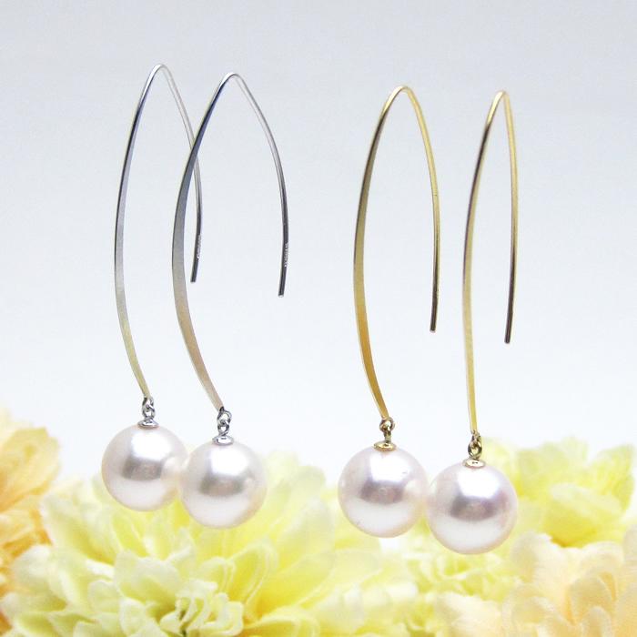 パール アコヤ 真珠 マーキス フック ピアス 8.0mm K18 / K14WG パール アコヤ 真珠 マーキス フック ピアス 8.0mm K18 / K14WG