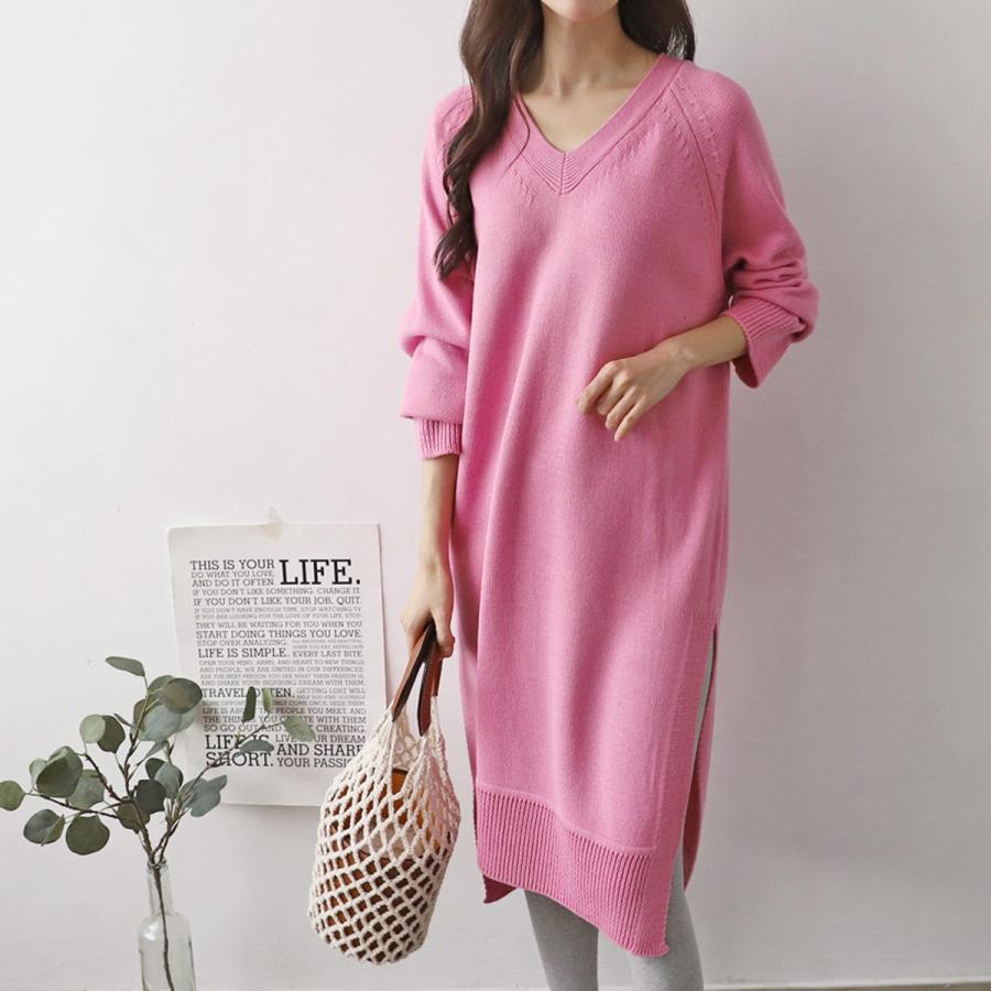 限定品 レディース ワンピース ニットvネック サイドスリット 全8色 韓国 30代 40代 50代 オープン記念 19年 春 春の最新作 送料無料 Www Newmatic Ae