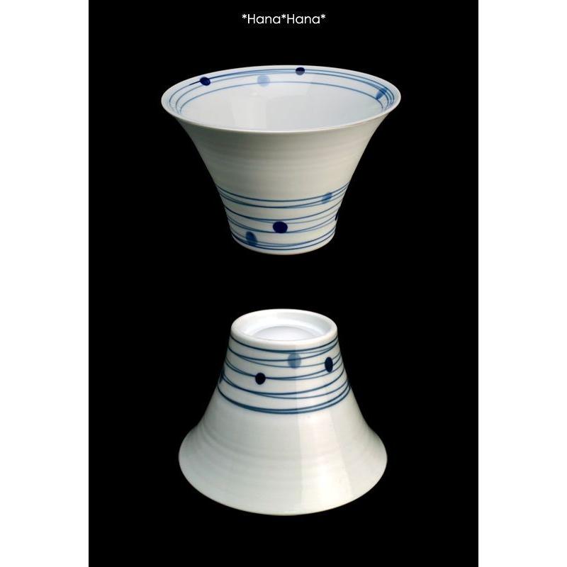 在庫限り／波佐見焼 手描き水玉ライン 入れ子碗 13cm いれこ 碗 茶碗
