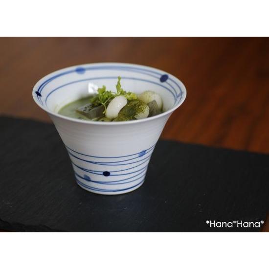 在庫限り／波佐見焼 手描き水玉ライン 入れ子碗 13cm いれこ 碗 茶碗