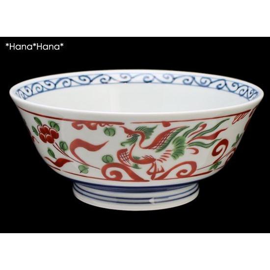 赤絵万暦鳳凰 ラーメン どんぶり 丼 18.5cm (軽量) 波佐見焼 // 食器
