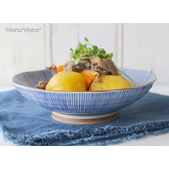 渕茶 染千筋 浅中鉢 17cm 波佐見焼 // 和食器 食器 浅鉢 深皿 盛鉢