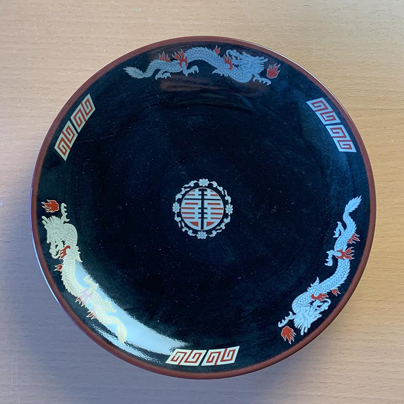 天目金彩竜 ラーメン受け皿 21.4cm 美濃焼 ブラック 黒 かわいい