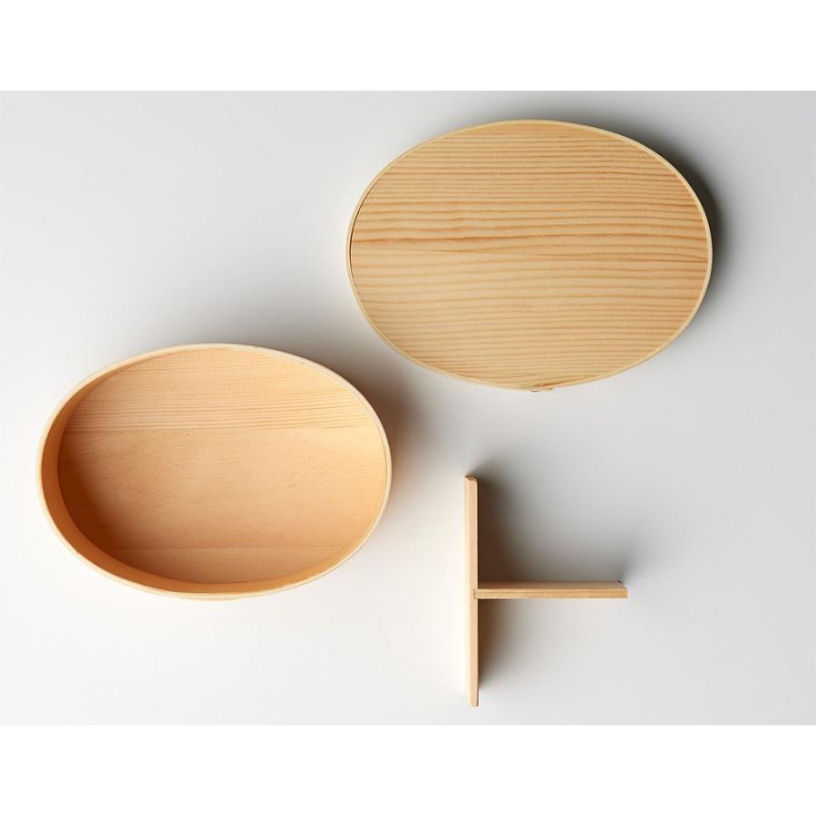 在庫限り／ 曲げわっぱ 弁当箱 白木 楕円 17.7cm 仕切り付き 650ml