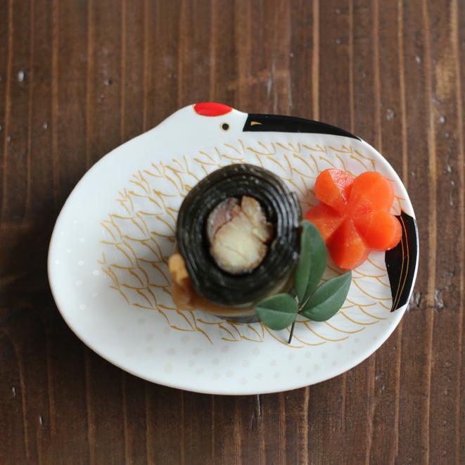 雪衣金羽ふっくら鶴 豆皿 9x7.1cm 有田焼 幸楽窯 // 食器 和食器 縁起