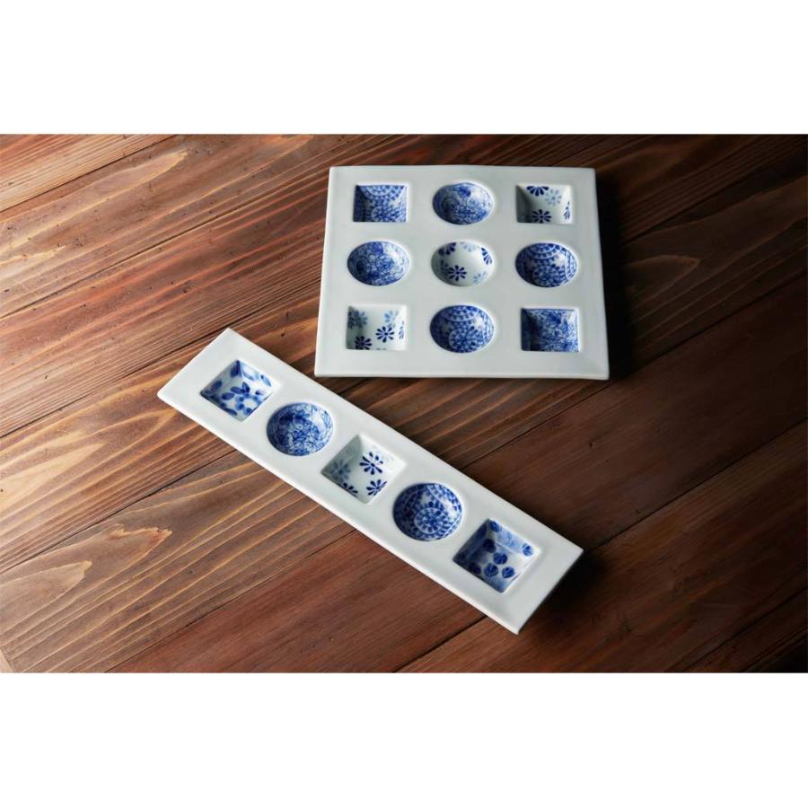 染付三柄文様 正角9つ仕切り皿 24.8cm // 和食器 食器 有田焼 皿 大皿